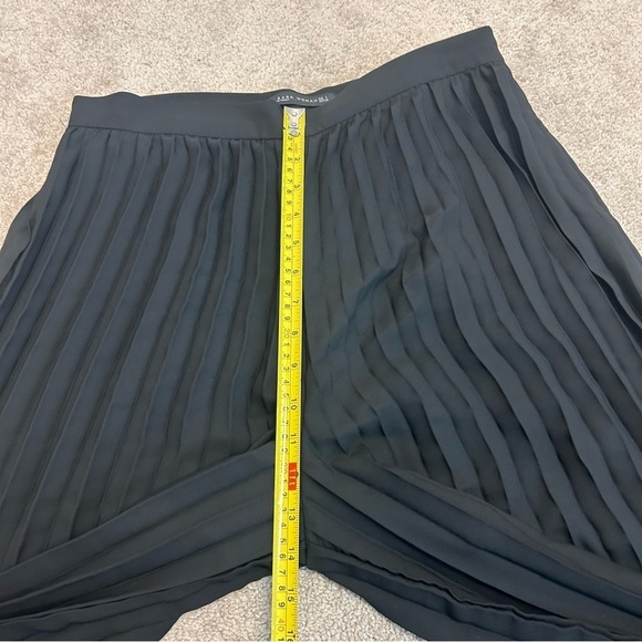 Zara Black pleated wide leg high waisted high-rise trouser dress pants Sz L - Picture 9 of 13